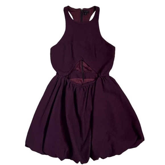 NBD Burgundy Cutout Bubble Hem Mini Dress - Picture 1 of 11